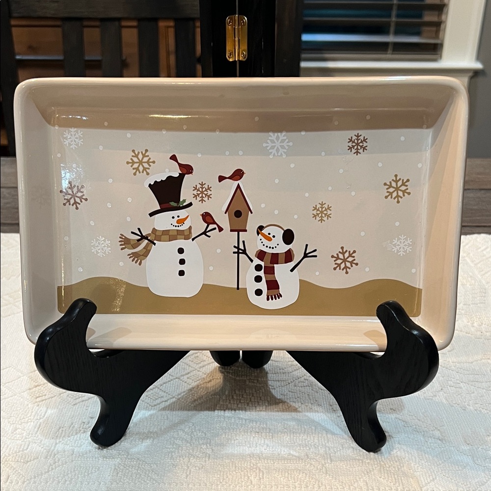 Snowman Holiday Tray - Cream and Brown